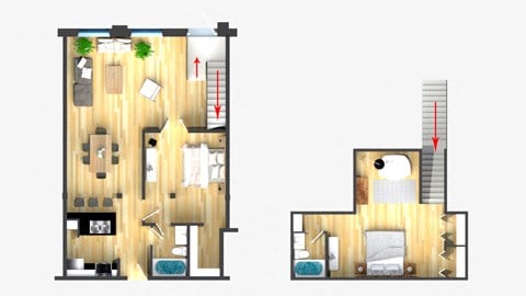 Floor plan for 2 beds, 2 baths, 1328 sqft